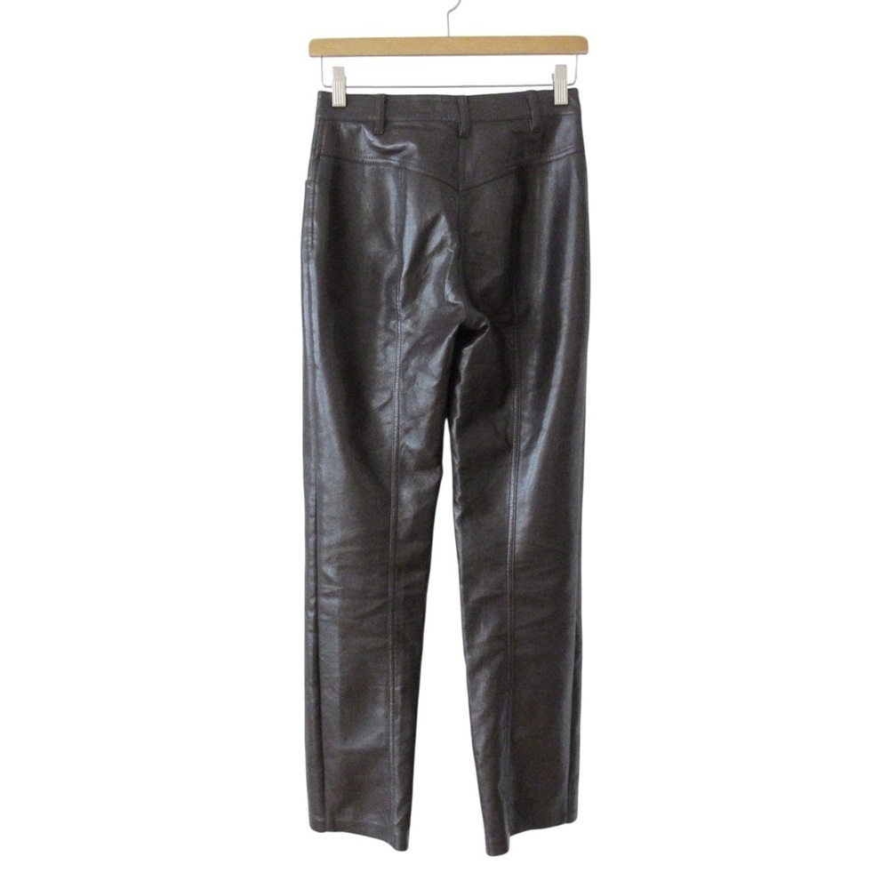 Aritzia Wilfred Rebel Pants 0 Dark Brown Vegan Faux Leather High Rise Straight - Picture 2 of 11